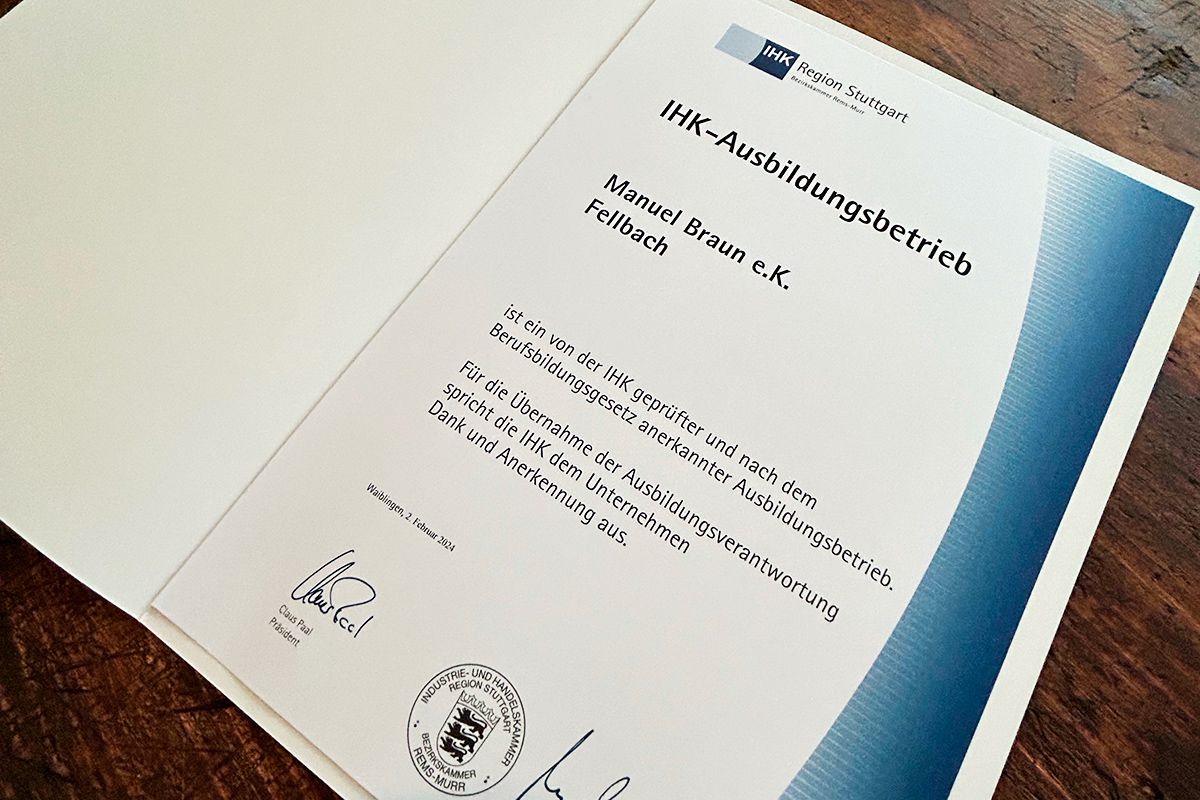 Wir wurden von der IHK Stuttgart als Ausbildungsbetrieb zertifiziert